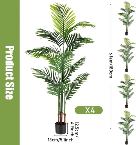 Miniatura 2 de Jexine Paquete de 4 palmeras artificiales de 6 pies, plantas falsas, plantas artificiales de areca para interiores y exteriores, árbol sintético