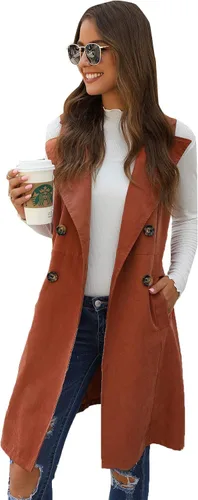 Miniatura 4 de GORGLITTER Chaleco largo sin mangas con frente abierto para mujer, chaquetas con cuello, cárdigans de línea larga