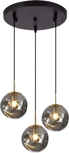 Miniatura 11 de BOKT Lámpara Colgante de Globo de Vidrio Ámbar de 3 Luces, Accesorio de Luz Colgante de Racimo Moderna de Mediados de Siglo, Luz Colgante Múltiple