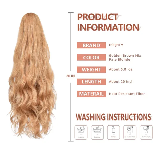 Miniatura 122 de Extensiones de cola de caballo de cabello rubio, extensiones de cola de caballo para mujer, pinza de extensiones de cabello rizado de 12 pulgadas
