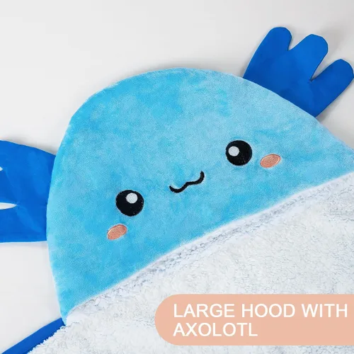 Miniatura 2 de Axolotl - Manta con capucha para adultos, súper suave, cálida y acogedora manta de franela de vellón y sherpa con capucha - Regalos de ajolote