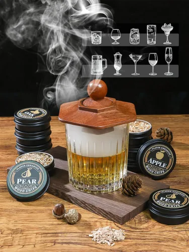 Miniatura 2 de Kit de ahumado para whisky de 27 piezas - 16 astillas de madera, moldes para bolas de hielo, kit de infusor para ahumado de cócteles, kit de ahumado