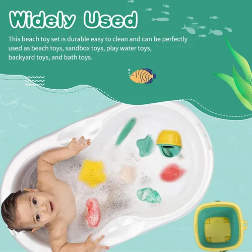 Miniatura 7 de Juguetes de playa para niños, el juego de juguetes de arena incluye pala de cubo de arena plegable y rastrillo de arena para playa, 12 piezas