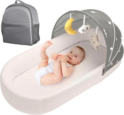 Miniatura 10 de Cuna portátil para bebé, moisés de viaje para recién nacidos y bebés, adecuado para transporte en interiores y exteriores, ligero, plegable