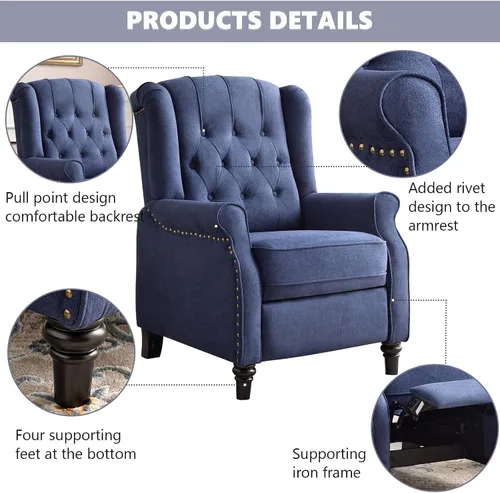 Miniatura 5 de CANMOV Silla Reclinable de Empuje hacia Atrás, Silla Decorativa, Sillón Reclinable de Mediados de Siglo con Respaldo Alto, Silla Reclinable de Tela