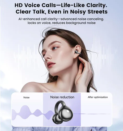 Miniatura 5 de Auriculares con clip, auriculares de oreja abierta inalámbricos Bluetooth 5.4, auriculares ligeros de oreja abierta con micrófono batería 59H