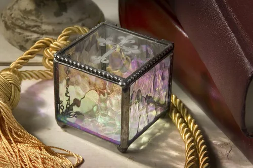Miniatura 6 de Caja de cristal de la cruz para regalo de la primera comunión católica caja de rosario religioso joyería de recuerdo de la joyería de Christian RCIA