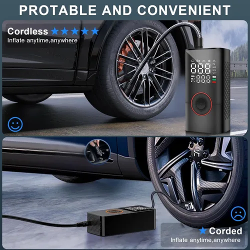 Miniatura 8 de COOLMAN Inflador de neumáticos, compresor de aire portátil, bomba eléctrica inalámbrica de 150 PSI, inflador de neumáticos portátil con medidor