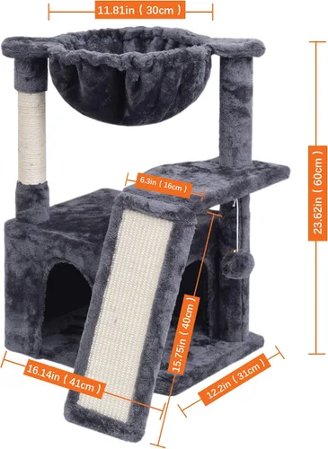 Miniatura 3 de SYANDLVY Árbol de gato de 23.62 pulgadas para gatos grandes de interior, torre para gatos con postes rascadores y tabla, muebles modernos de cama
