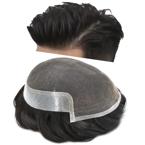 Miniatura 39 de Tupé para hombre, cabello humano real, suave encaje suizo frontal, tupé para hombres, sistema de cabello, extensiones capilar para hombre