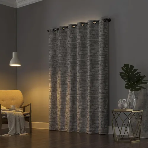 Miniatura 2 de Sun Zero Parrish Panel de cortina con rejilla desgastada, térmica, 100% opaca, con ojales, gris, 40 x 63 pulgadas (1 panel)