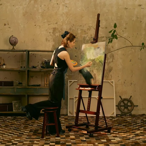 Miniatura 6 de MEEDEN Caballete para pintar y exhibir, caballete de arte ajustable con marco en H para dibujo, lienzo resistente de madera de haya de hasta 146