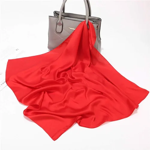 Miniatura 23 de Conjunto de bufanda de poliéster de gasa cuadrada de satén suave y grande para mujer, cuello de cabeza, multiuso, colores sólidos disponibles
