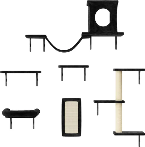 NUNU LAB Estantes de muro para gatos, juego de 6 piezas de lujo montado en la pared, muebles para gatos interiores con 1 casa tipo condominio, 2