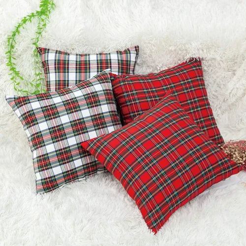 Miniatura 4 de Paquete de 2 fundas de almohada de cuadros rojos para decoración navideña, fundas de almohada a cuadros de búfalo, fundas de almohada de tartán