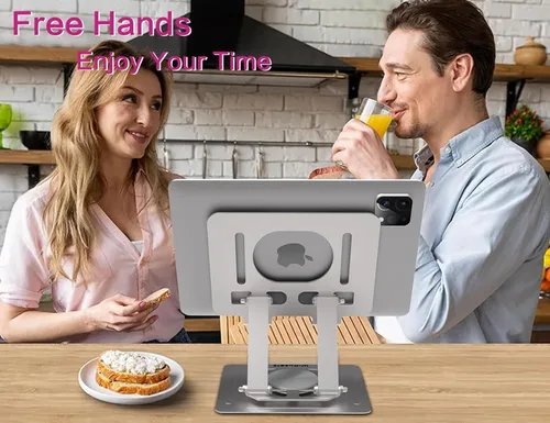 Miniatura 4 de Soporte para tablet para escritorio, soporte ajustable para tableta de escritorio, tableta plegable con base giratoria de 360 grados para iPad Pro