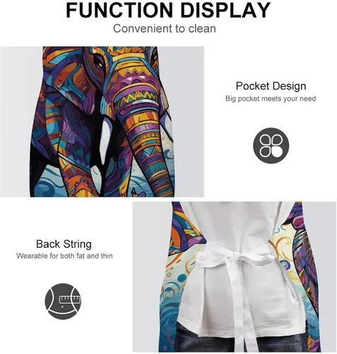 Miniatura 6 de Personalized Colorful Elephant Adult Apron, Kitchen Cooking Aprons for Woman Man, Adjustable Bib Apron with Pocket for Baking, BBQ Crafting
