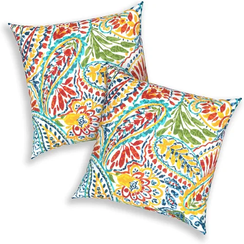 Miniatura 235 de Juego de 2 almohadas para exteriores de 16 x 16 pulgadas, repelentes al agua con interiores, para muebles de patio, hogar, jardín, geometría bohemia