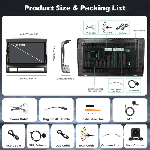 Miniatura 9 de [5G WiFi DSP 4+64G] Hikity Android 15 Estéreo para automóvil para Toyota Tacoma 2005-2015 con Carplay Android Auto, pantalla táctil IPS de 9