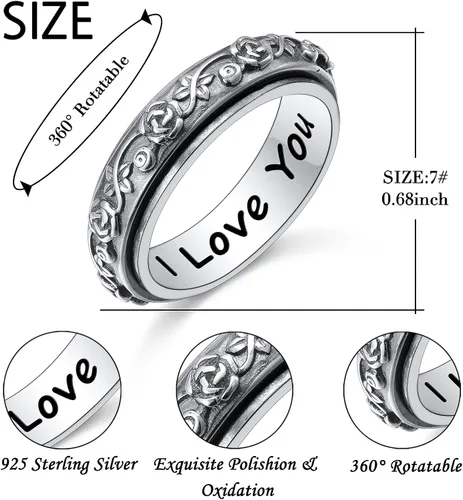 Miniatura 5 de Anillos giratorios de plata de ley S925 para aliviar la ansiedad y el aburrimiento, TDAH, autismo, banda para mujeres y adolescentes, Plata Esterlina