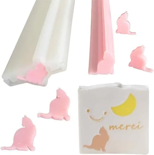 Molde de jabón de silicona de tubo largo en forma de gato, gatito, caramelo de chocolate y vela, suministros para hacer jabón