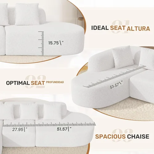 Miniatura 4 de Sofá modular modular de 114 pulgadas para sala de estar, moderno sofá modular con diván, sofá seccional en forma de L, no requiere montaje, beige