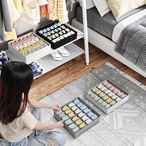 Miniatura 4 de Organizador de Calcetines Paquete de 4, Organizador de Ropa Interior de 24 Celdas Almacenamiento Plegable de Ropa Interior, Organizador de Cajón