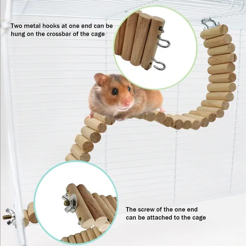Miniatura 3 de Hamiledyi Puente de madera para hámster, escalera de escalada flexible, puente colgante largo, juguetes masticables para ratas, ratones, jerbos