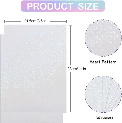 Miniatura 2 de Papel adhesivo holográfico, 36 hojas de laminación de vinilo holográfico transparente, película autoadhesiva transparente para calcomanías
