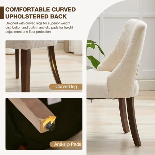 Miniatura 6 de UVV Juego de 2 sillas de comedor de madera, sillas de comedor modernas de mediados de siglo tapizadas en tela para cocina y comedor, silla de cena