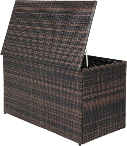 Miniatura 7 de Henf Caja de almacenamiento de mimbre para exteriores, caja de mimbre para patio con puertas dobles y estante, organizador de almacenamiento