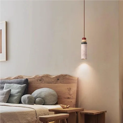 Miniatura 3 de Modern Bedroom Pendant Lights Fixtures Japanese Style Cylinder Hanging Lamp Vintage Yellow Cave Stone Chandeliers for Living Room Staircase Hallway