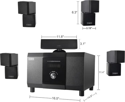 Miniatura 6 de Sistema de cine en casa de 5.1 canales con subwoofer de 10 pulgadas, Bluetooth, 5 altavoces, control remoto, radio, RCA, perfecto para películas