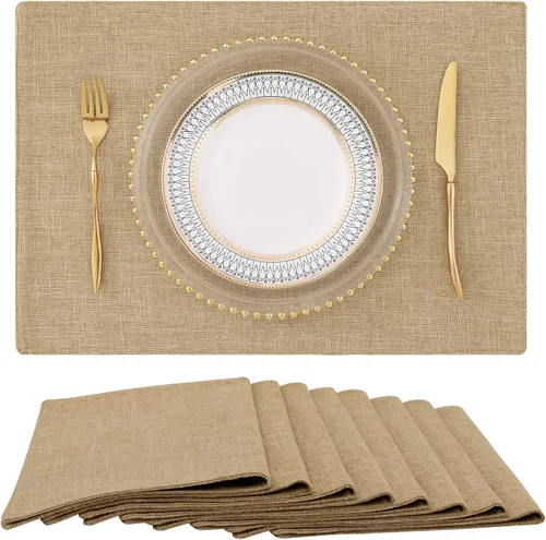 Miniatura 22 de homing - Juego de 4 manteles individuales de algodón y lino, manteles de tela lavables para mesa de comedor de estilo rústico para interiores y Negro