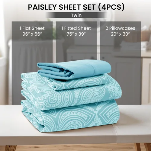 Miniatura 7 de LDC LUX Décor Colección - Juego de sábanas para cama de tamaño individual con estampado de cachemira – 4 piezas de sábanas de microfibra ultra