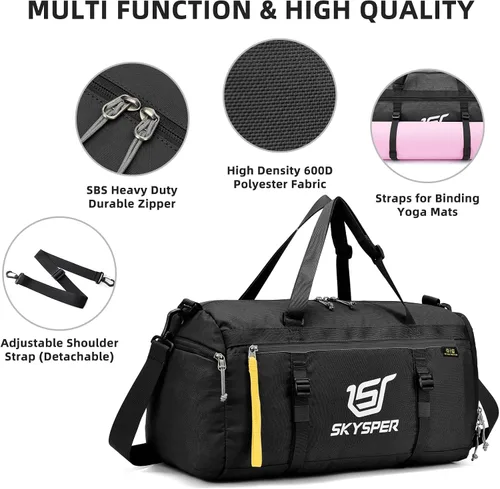 Miniatura 4 de SKYSPER Bolsa de deporte pequeña para gimnasio para hombres y mujeres, bolsa de viaje para llevar durante la noche para el fin de semana, natación