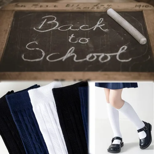 Miniatura 7 de Calcetines altos hasta la rodilla para niñas, punto trenzado, acanalados, para uniforme escolar, paquete de 36, calcetines de tubo sin costuras