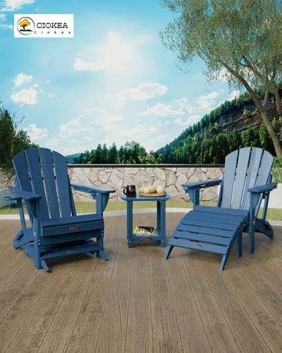 Miniatura 2 de Ciokea Reposapiés plegable de plástico para terraza, patio, exterior, piscina, porche, césped, interior, azul marino