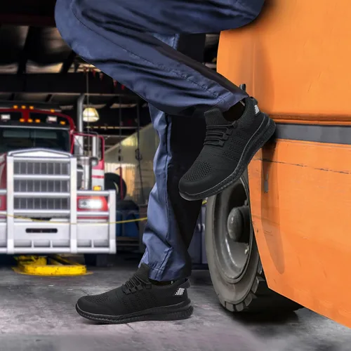 Miniatura 7 de Zapatos de punta de acero para hombres y mujeres, cómodos, ligeros, zapatos de seguridad para el trabajo, a prueba de pinchazos, antideslizantes