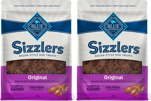 Miniatura 11 de Blue Buffalo Sizzlers - Golosinas suaves y naturales para perros, estilo tocino, golosinas suaves y húmedas con cerdo real de Estados Unidos, sabor