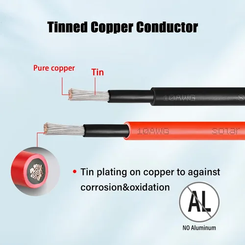 Miniatura 5 de Cable de extensión solar de 10 AWG de 2 pies negro + 2 pies de rojo, cable de panel solar de calibre 10 macho a hembra, alambre de cobre estañado