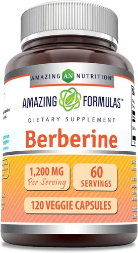Amazing Formulas - Suplemento de berberina, 1200 mg por porción, cápsulas vegetarianas, sin OMG, sin gluten, fabricado en Estados Unidos (1 paquete,