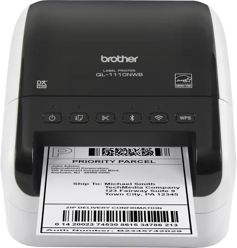 Brother QL-1110NWB Impresora de etiquetas monocromática térmica profesional de formato ancho, franqueo y código de barras con conectividad