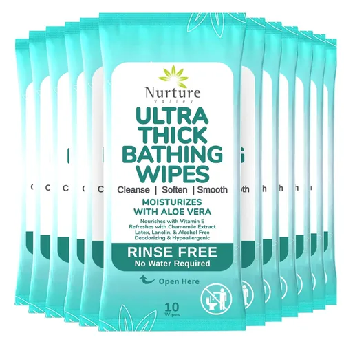 Nurture XL - Toallitas corporales ultra gruesas para adultos con aloe | 120 paños desechables extra grandes de limpieza húmeda sin enjuague, ducha