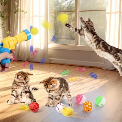 Miniatura 5 de Palksky Juguetes interactivos para gatos con hoyo de bolas para gatos, bolas de juguete, lanzador de bolas, juguetes de primavera para gatos