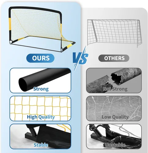 Miniatura 3 de Paquete de 2 porterías de fútbol de 6 x 4 pies, juego de porterías de fútbol para niños, red de fútbol portátil desplegable con pelota de fútbol