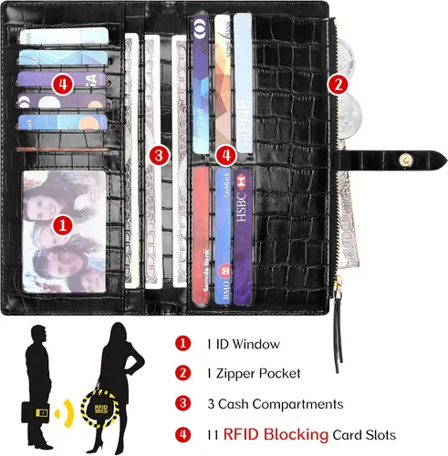 Miniatura 3 de YOUBDM Billeteras delgadas para mujer, tarjetero RFID plegable con bolsillo con cremallera, Negro 1