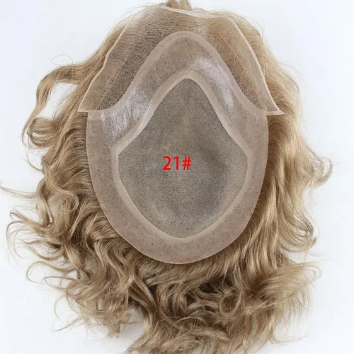 Miniatura 6 de Extensiones para cabello humano para hombres, 10 × 8 pulgadas, sistema de reemplazo de cabello de piel fina, monofilamento, base nº 2 (#21)