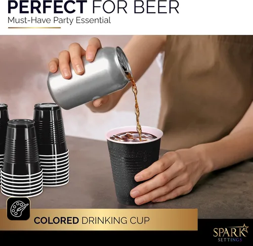 Miniatura 4 de Amcrate Vasos desechables, vasos de plástico negros de 18 onzas, fuertes y resistentes para bodas, Navidad, Halloween, paquete de 50