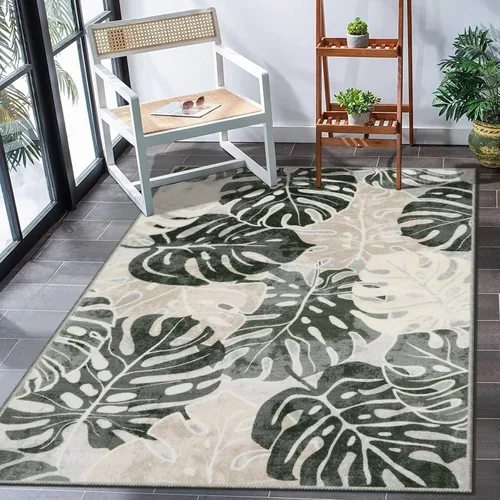 Miniatura 21 de Wonnitar Leaf - Alfombra de cocina de 2x3 pies, alfombra azul pequeña para baño, alfombra decorativa lavable para mesita de noche, planta